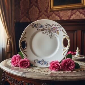 Antique T&V Limoges Floral Cake Plates-Set of 2-French Porcelain-c.1900-Dessert